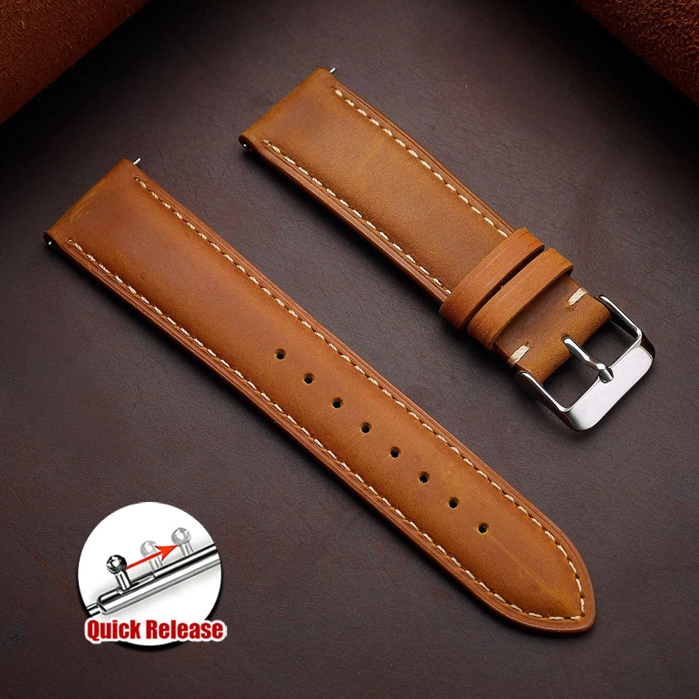 Koeienhuid horlogeband 14mm 16mm 18mm 20mm 22mm 24mm Vintage donkerbruin Quick Release horlogeband voor Samsung Galaxy Watch 8/7/6/5/4