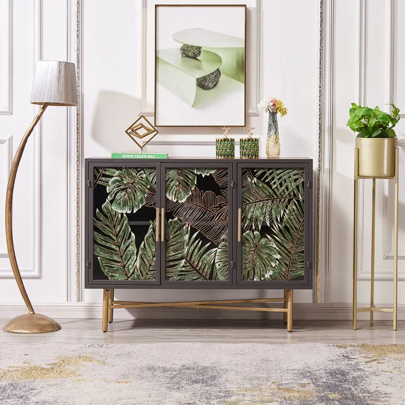 Cloisonné enamel color furniture foyer porch cabinet decorative cabinet three-door glass cabinet side cabinet factory wholesale