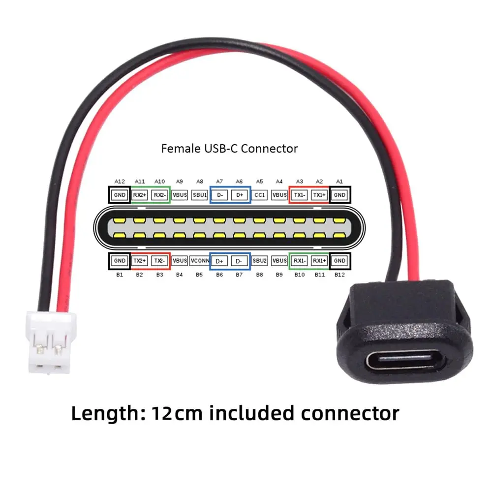 5pcs Type-C Female Chassis Waterproof 2P Solder Wire Type USB C Pigtail Cable USB-C Plug to 2 Pin Bare Wire Open End Connector image 3