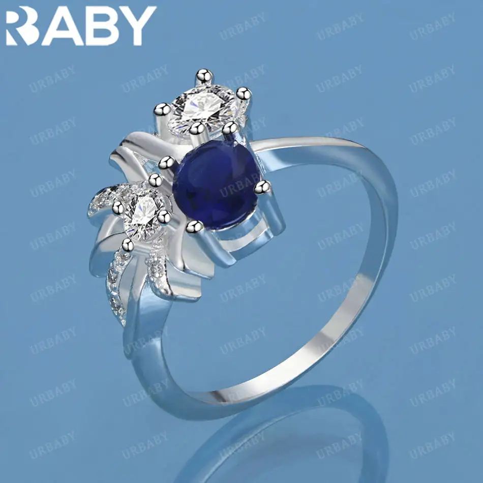 

URBABY 925 Sterling Silver Size 7-10 Blue Zircon Ring For Women Men Fashion Jewelry Charm Grace Wedding Engagement Accessories