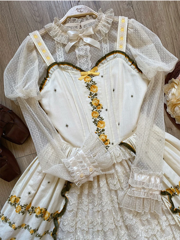 

Ele Vintage Long Sve Lace irt Inner Wear Lolita Sle Polyester Fiber 00% Versatile Net irt for loween