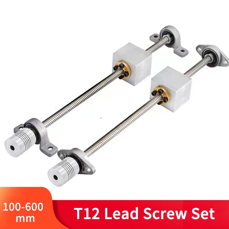 

T12 Lead Screw Set Lead OD12mm 100/200/300/500/600mm+Brass Nut+Coupling+2Pcs KP001or KFL001 Support Block For 3D Printing cnc