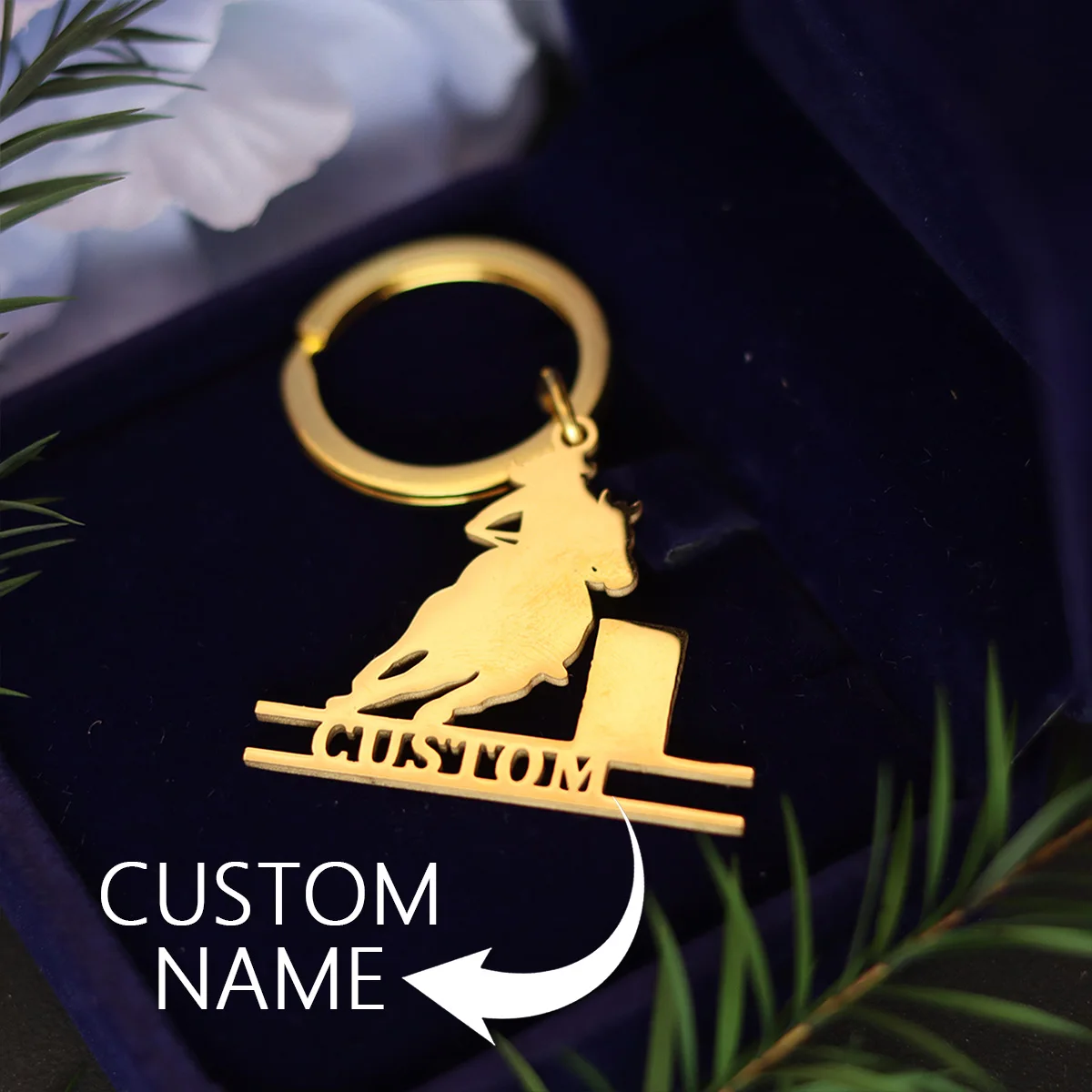 

QIAMNI Horse Riding Keychain Stainless Steel Custom Name Animal Keyring Gifts for Horse Lover Horse Race Unique Cowboy Key Chain