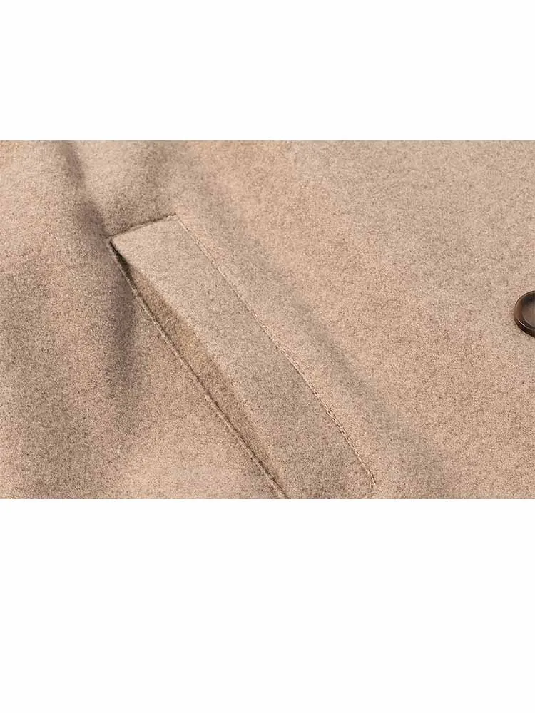 

HH Woman Winter Trend Fashion Solid Color Long Sleeves Double Breasted Half Turtleneck Short Coat Female Casual Loose Jacket