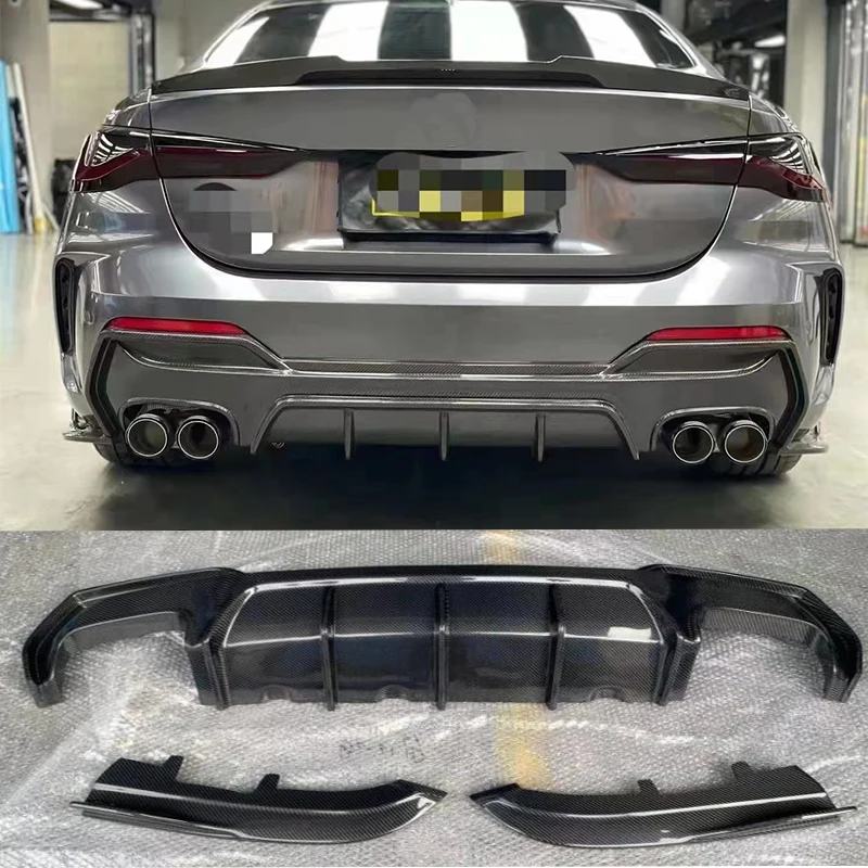 For BMW G22 G23 M Tech M-Sport M440i 2020 2021 2022 Real Carbon Fiber Auto Car Rear Bumper Diffuser Apron Side Splitter Spoiler