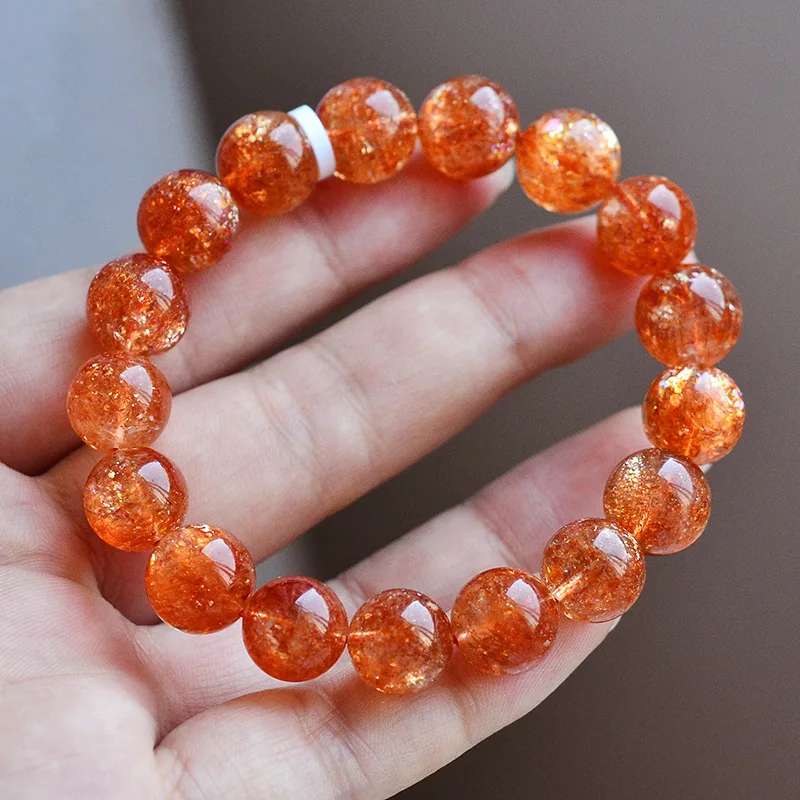 Collection grade natural orange sandgold strawberry quartz bracelet female Sunstone couple acces