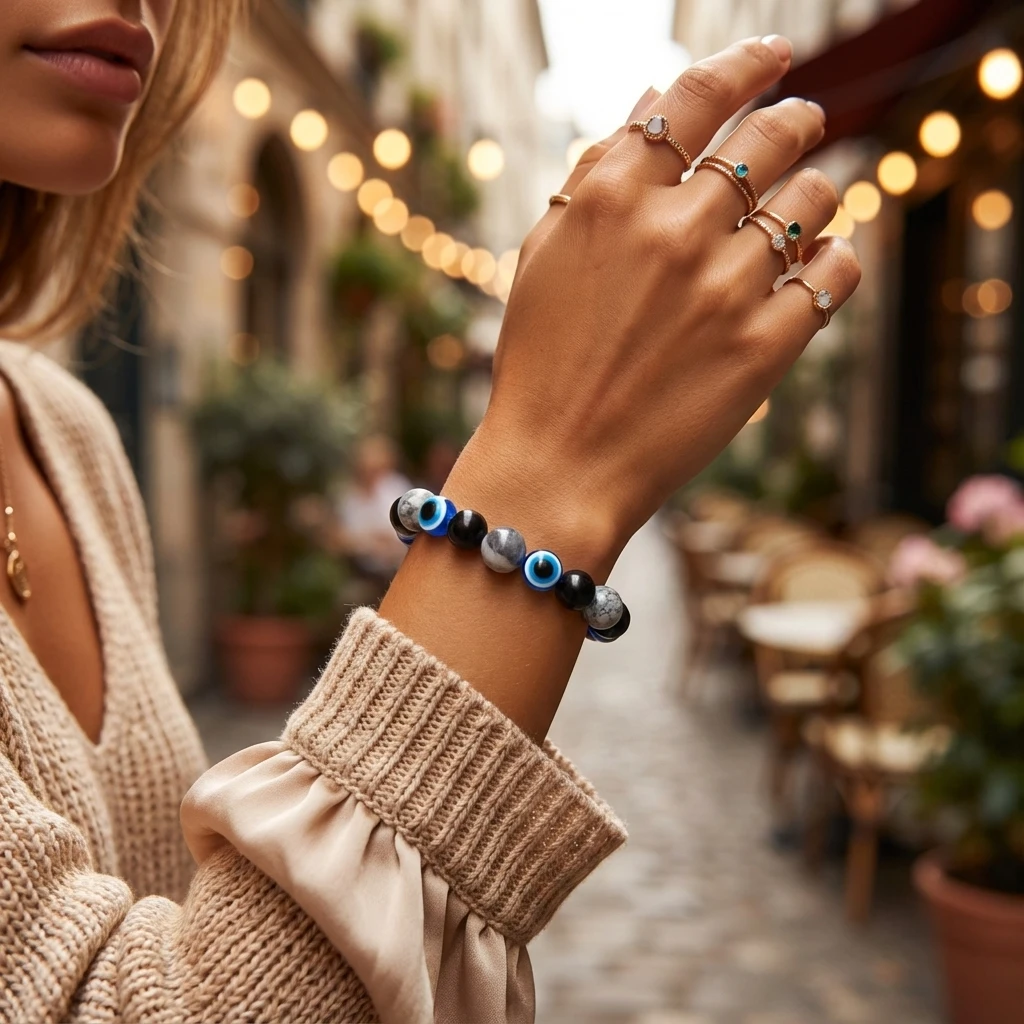 Money Good Luck Charm Amulet Bracelet for Men Women Natural Stone Evil Eye Beaded Bangle Wealth Protection Trendy Jewelry Gift