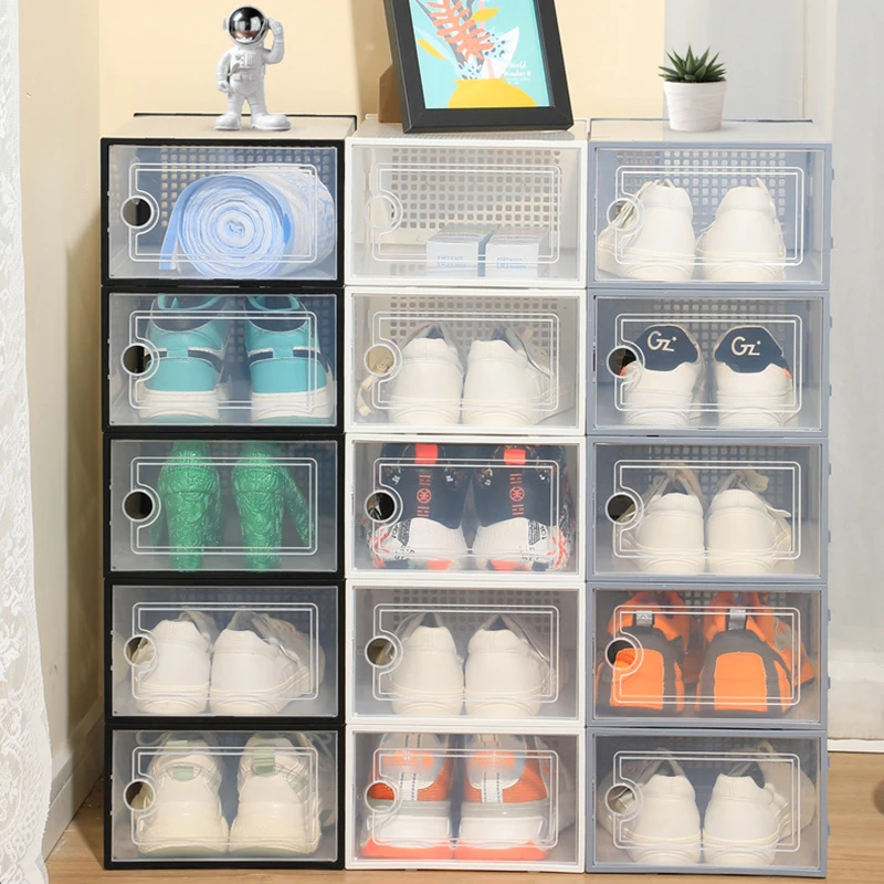 Clear Shoe Boxes Transparent Stackable Shoe Storage Box Plastic Flip Cover Shoe Box Sneaker Holder Organizer Box Cheap