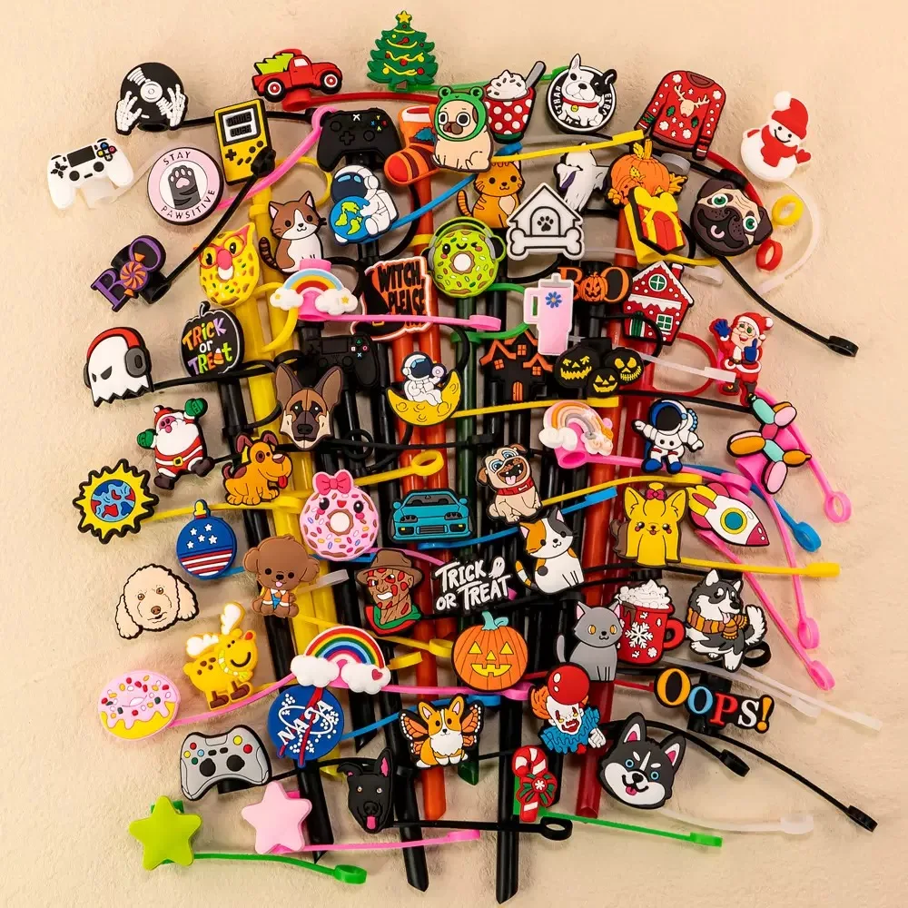 8/10MM 50PCS cartoon Straw Topper Straw Plug Reusable Dust-proof Splash Proof Drinking Dust Cap Stopper Cover Kitchen Drink