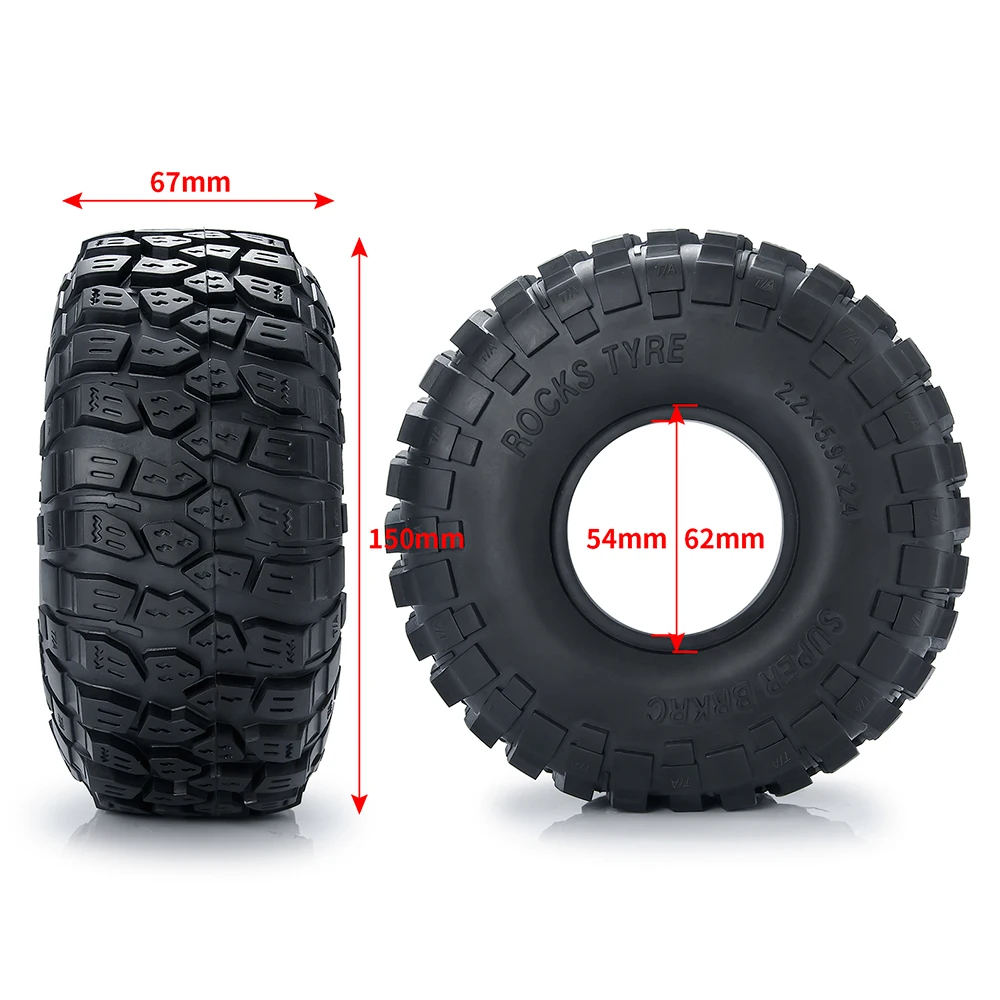 MIBIDAO 2.2 Inch Beadlock Rubber Wheel Tires 150*67mm for Axial SCX10 Wraith 90048 RR10 TRX-4 1/10 RC Crawler Car Model Parts