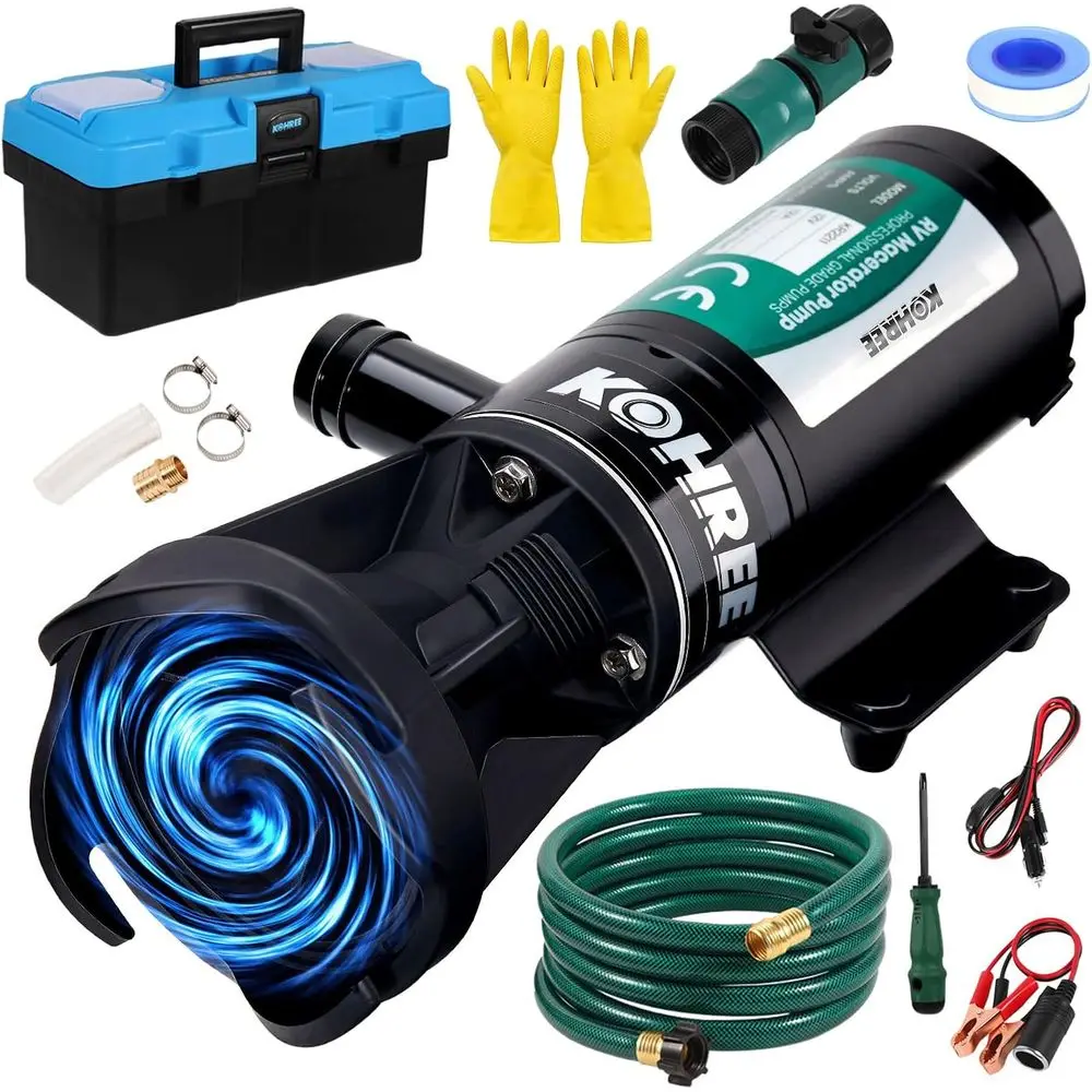 

RV Macerator Pump 12V, 12GPM Quick-Release Self-Priming Macerator Pump for RV, RV Waste Pump Kit with Hose Fittings, RV Black Wa