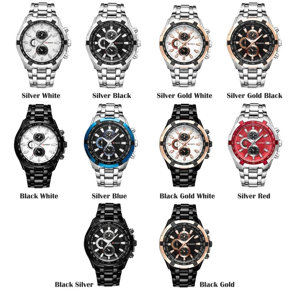 CURREN Brand New Luxury Fashion Analog Military Sports Men Watches Full Steel Band Black Quartz Male Clock Relogio Masculino