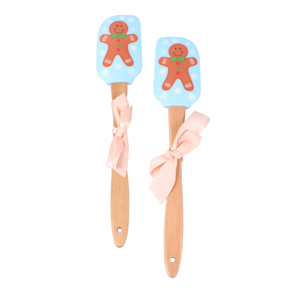 

2 pcs Silicone Spatula Christmas Kitchen Gadget Wooden Handle Cream Butter Scraper Mixing Tool Baking Cooking Decoration