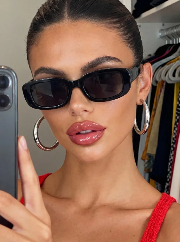 1 paire de lunettes de soleil à monture carrée, monture noire brillante avec une texture remarquable, idéales pour les soirées et le port quotidien.