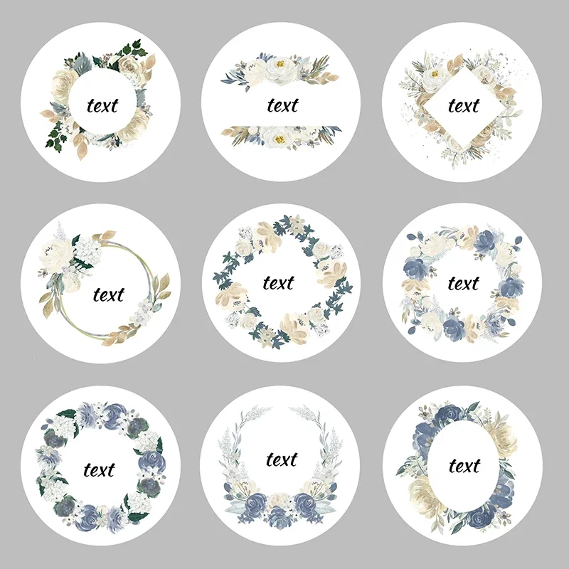 100Pcs 4CM Adhesive stickers White background custom advertising seal stickers logo Add your text wedding wreath