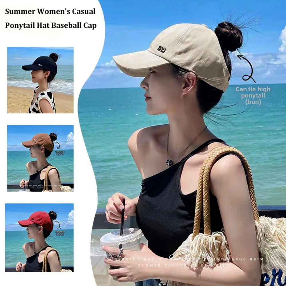 New with Open Top Summer Women's Ponytail Hat Casual Versatile Baseball Cap Letter Embroidery Back Opening Design Hat