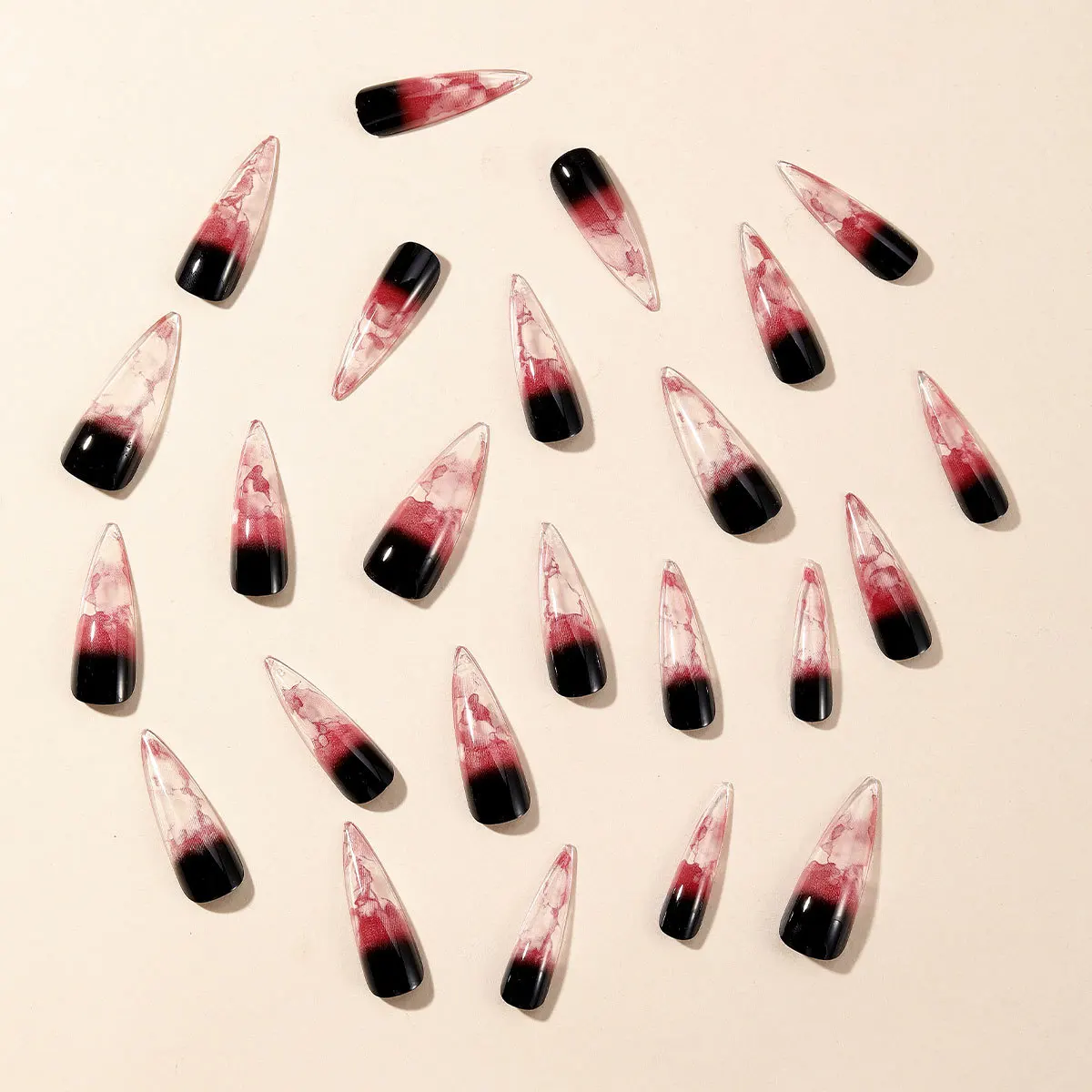 24pcs Halloween Black Red Gradient Almond Fake Nails Press On Nails Full Cover Blood Lines False Nails Decor Stiletto Nail Tips