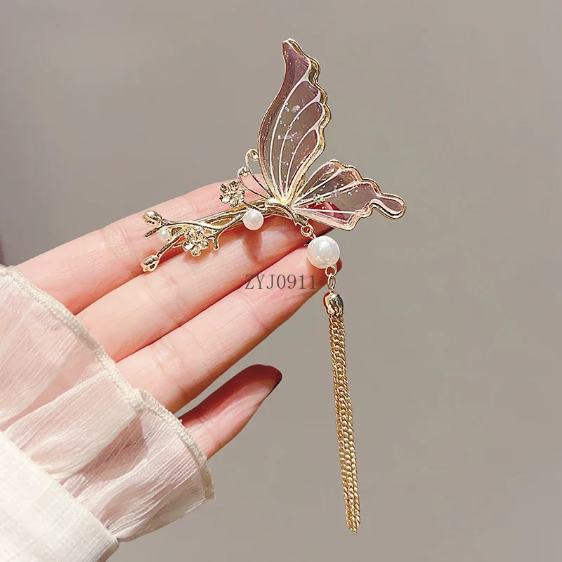 Épingle à cheveux chinoise pour femme, niche, peinture à l'encre, papillon, canard, clip pour billets, tempérament, frange latérale, nouvelle collection