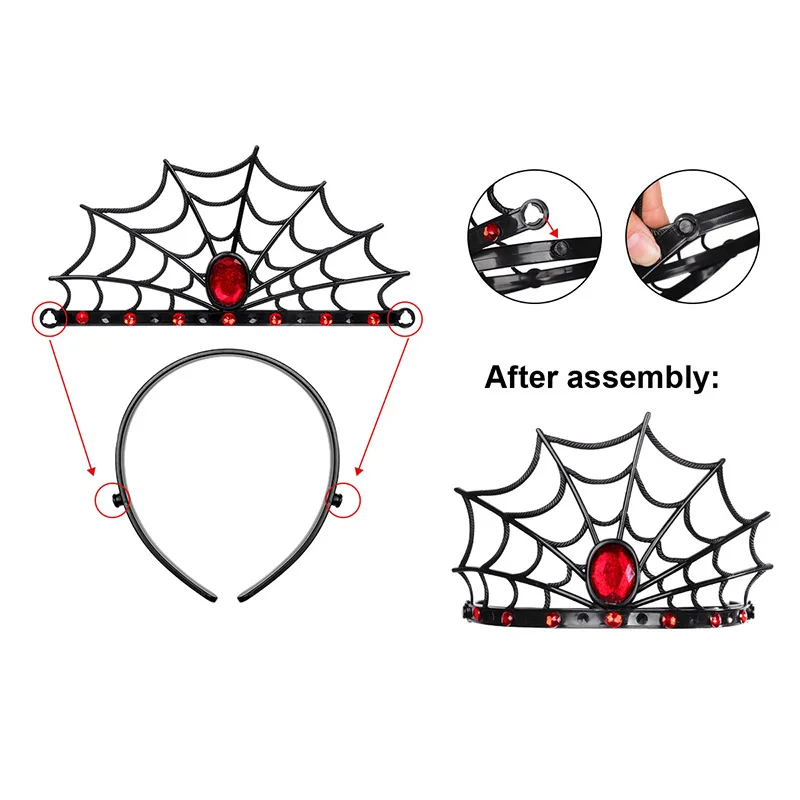 Kids Spider Queen Crown Gothic Girls Headband Halloween Party Costumes Accessories PVC Headband For Adults Black Silvery