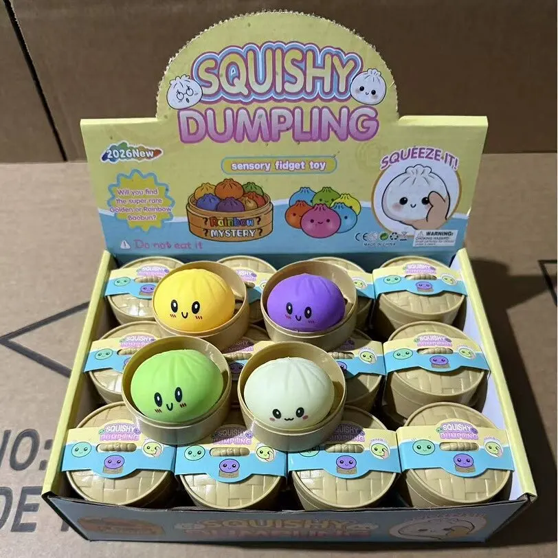 Cute Cartoon Bun Squishy Toy With Mini Bamboo Steamer Box Slow Rising Dumpling Squishies Multicolor Mystery Squeeze Toy