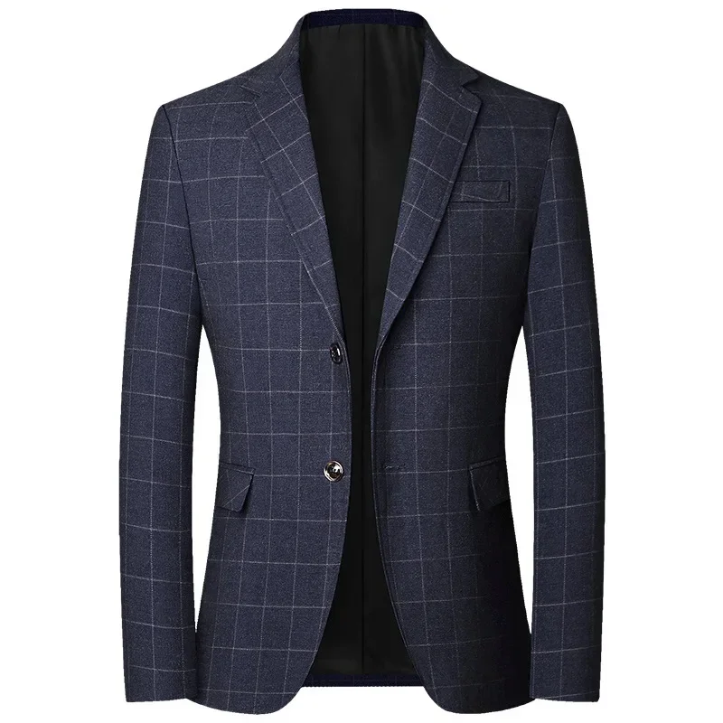 New Autumn Men Blue Plaid Blazers Jackets Formal Wear Suits Coats Business Jackets Male Slim Casual Blazers Jackets Size 4XL