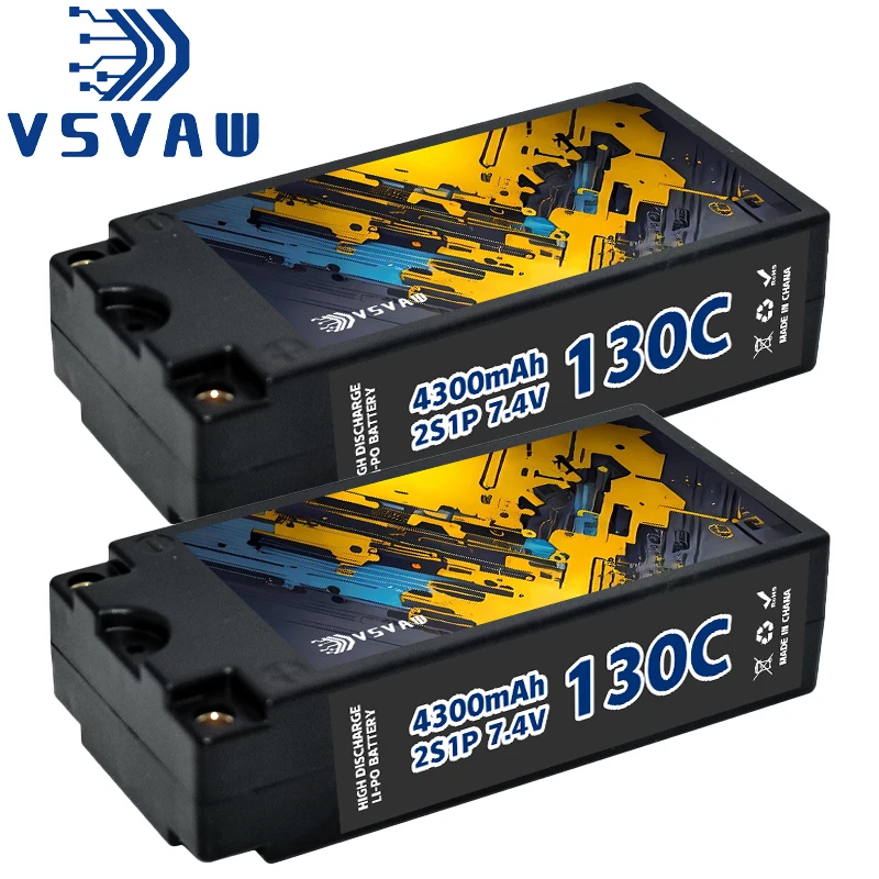 

Усовершенствованная LiPo батарея VSVAW 2S RC 7.4V 4300mAh 130C, совместимая с радиоуправляемыми дрифт-моделями 1/10, батарея с жестким корпусом