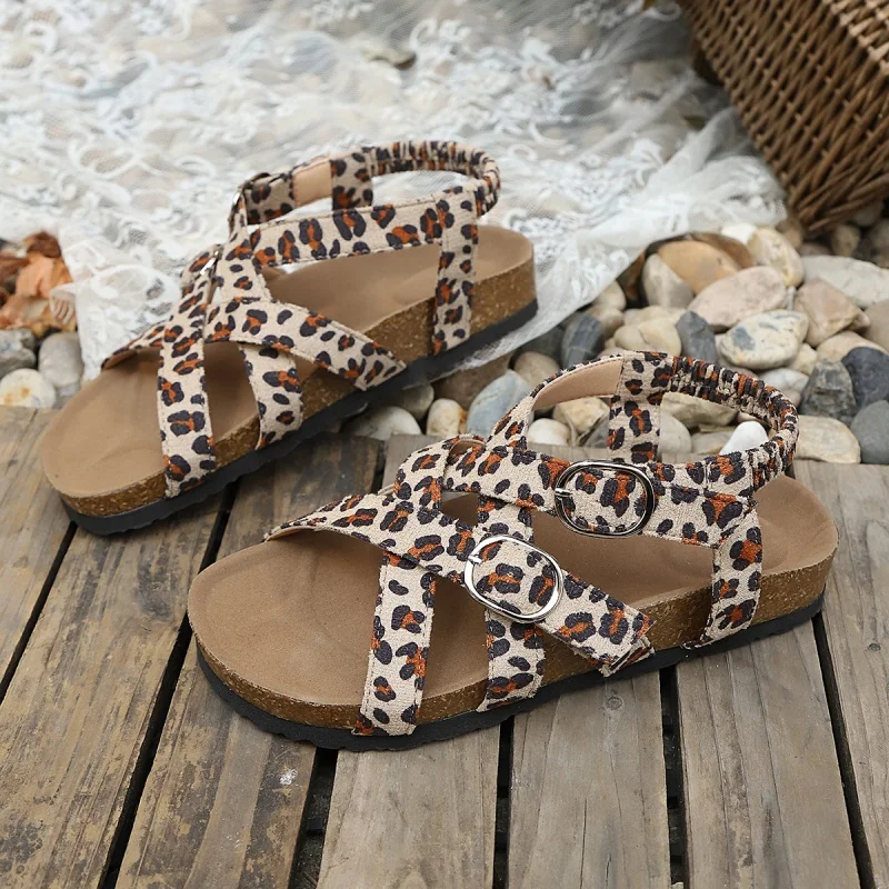 Fashion Summer New Leopard Print Sandals Women Sandals Back Strap Platform Sandals Woman Comfortable Plus Size Beach Sandalias