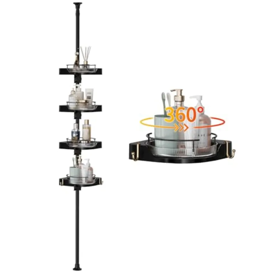 

Shower Caddy Tension Pole with 4 Lazy Susan Organizer 360 Rotating 35-128 Inch No Drilling Floor Standing Shelves Adjustable Sh
