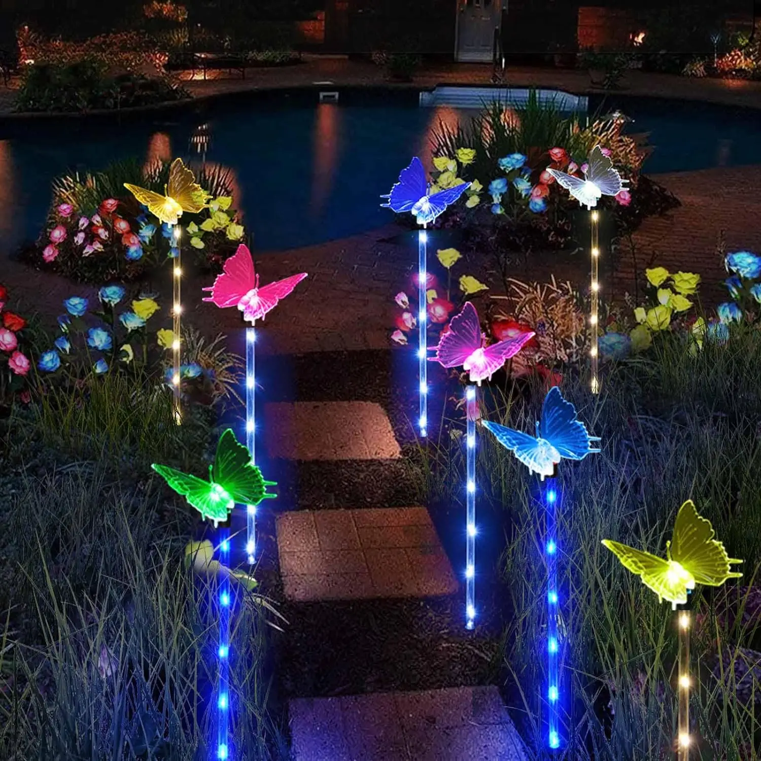 Set of 6 Butterfly Solar Garden Lights, Waterproof Color Changing Butterfly Stake Lights for Yard Garden Decor Outdoor