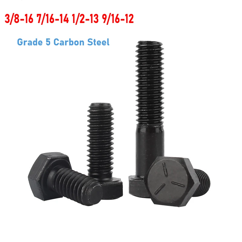 3/8-16 7/16-14 1/2-13 9/16-12 Класс 5, черный болт с шестигранной головкой из углеродистой стали, американский стандарт, винт с шестигранной головкой и внешней головкой