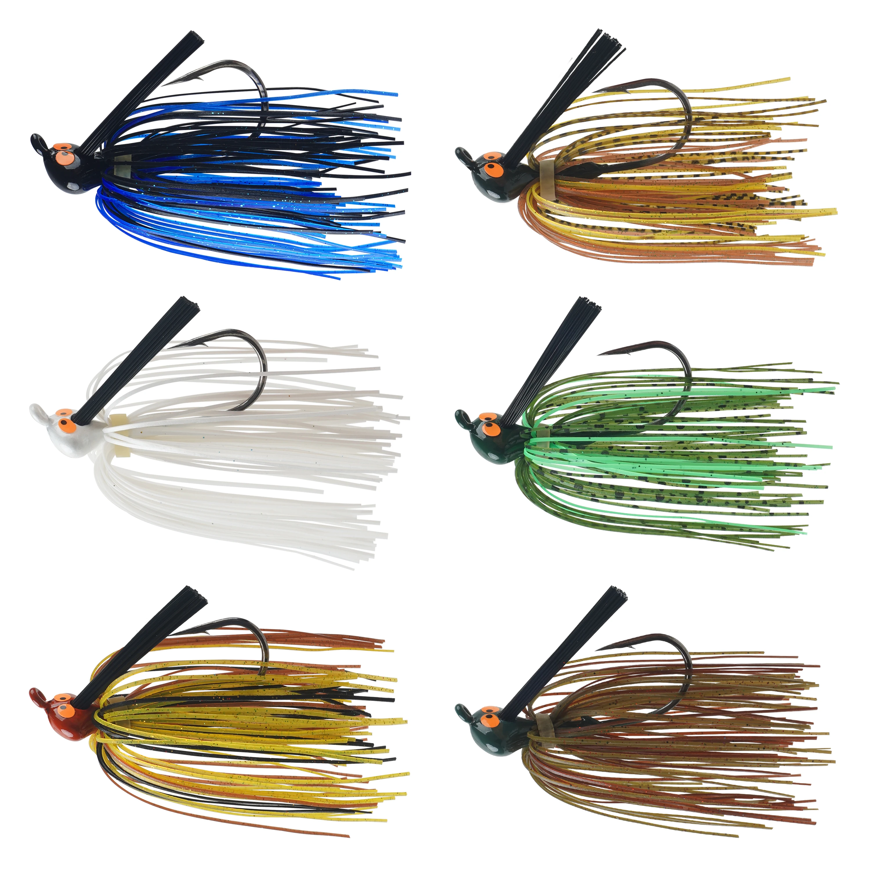 6PCS Football Jigs Weedless Flipping Jigs with Silicone Skirt Artificial Swimming Jig for Bass Fishing Pike Walleye