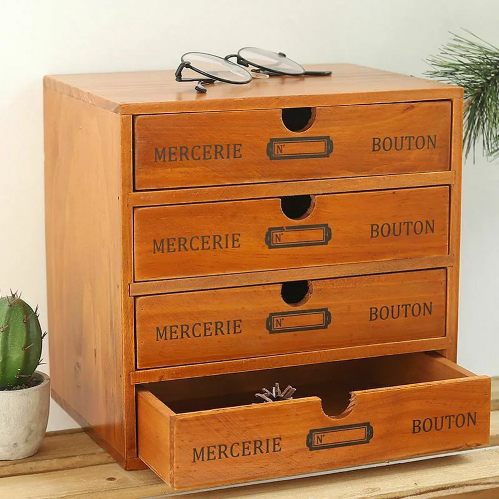 Vintage Wooden Storage Box  Cosmetic Jewelry Organizer Top Quality Cabinet