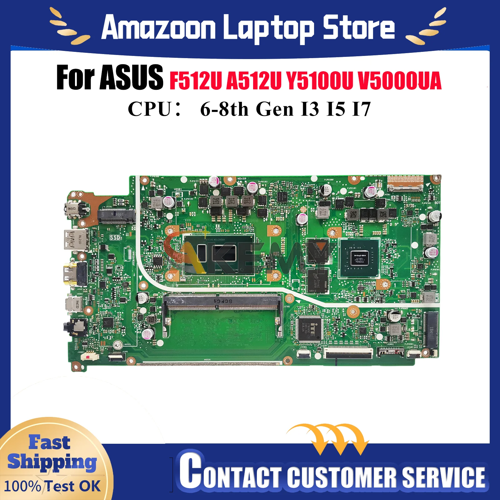 

X512UB Материнская плата для ноутбука ASUS VivoBook X512UF A512U V5000UA X512U X512UB F512U Y5100U Материнская плата с процессором I3 I5 I7 в порядке