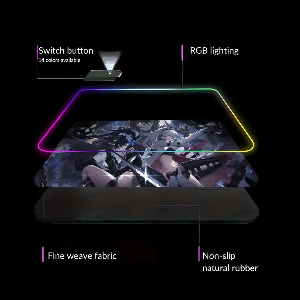 Alas Mouse HD Printing GRAY RAVEN PUNISHING Baru, Alas Mouse Gaming RGB HD Gamer Besar dengan Lampu LED, Alas Mouse Komputer PC Anti Selip