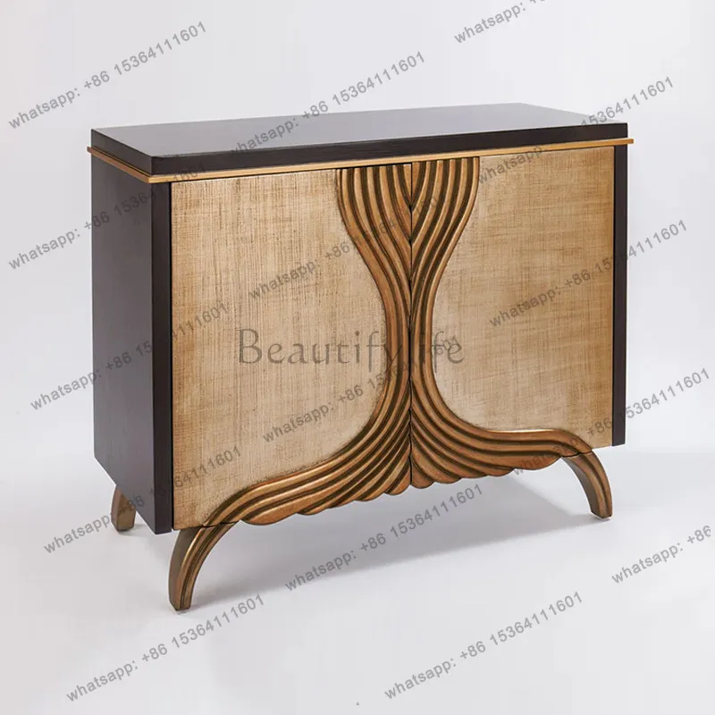 American light luxury solid wood porch cabinet, modern villa living room wall storage side cabinet