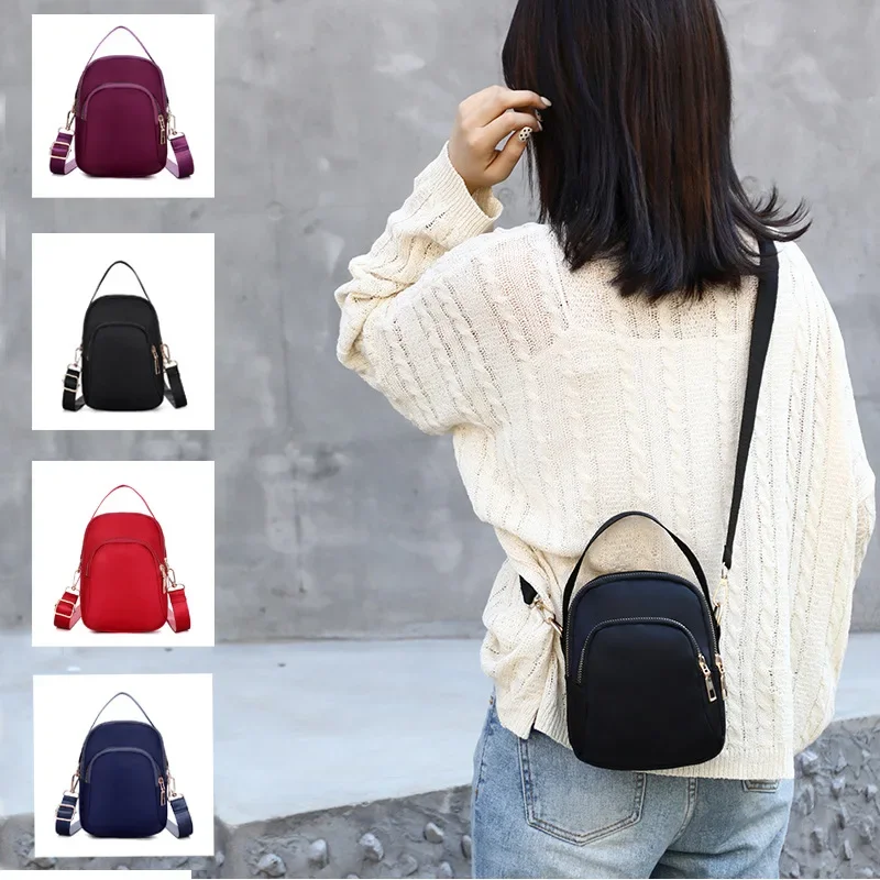 Women Shoulder Bag Multifunctional Wallet Nylon Oxford Cloth Messenger Bag Zipper Mobile Phone Handbag Wrist Purse