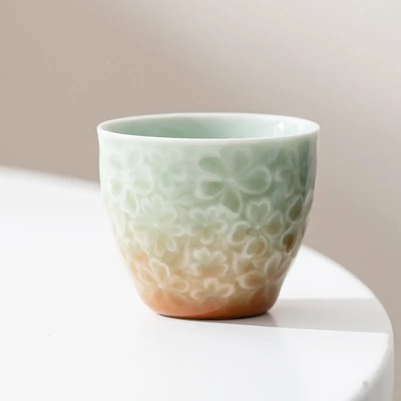 

Gradient Cherry Blossom Relief Tea Cup, Master Cup, Tea Set, Tea Tasting Cup