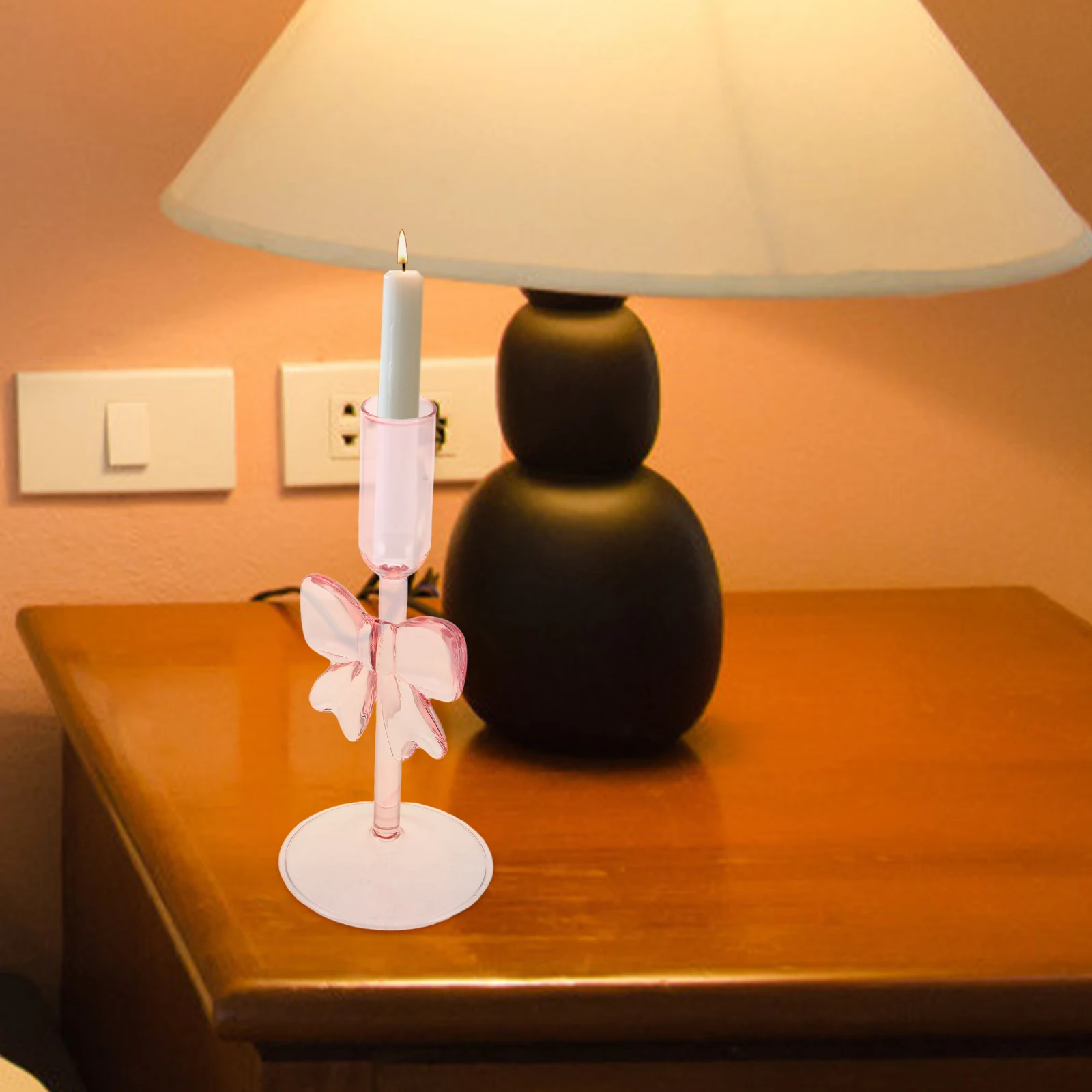 

Glass Taper Holder Bowknot Candlestick Stand Elegant Tall Stem Wedding Festival Dining Table Centerpiece Decor