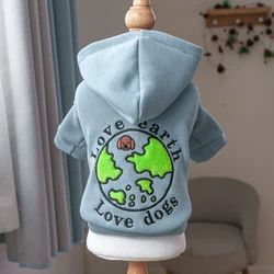 1PC Pet Apparel Dog Spring and Autumn Thickened Warm and Comfortable  Blue Love Earth Hoodie for Small and Medium Dogs