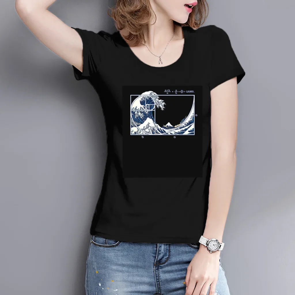 The Great Fibonacci Wave Women's Cotton Short Sleeve, Brand Loose Fit T-Shirt, Luxury Designer Top, Summer 2024 Mega Sale