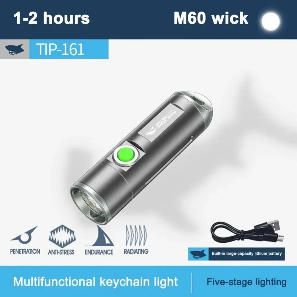 Outdoor Mini Keychain Flashlight 5 Gears Dimmable Stainless Steel LED Torch Compact Waterproof Pocket Flashlight