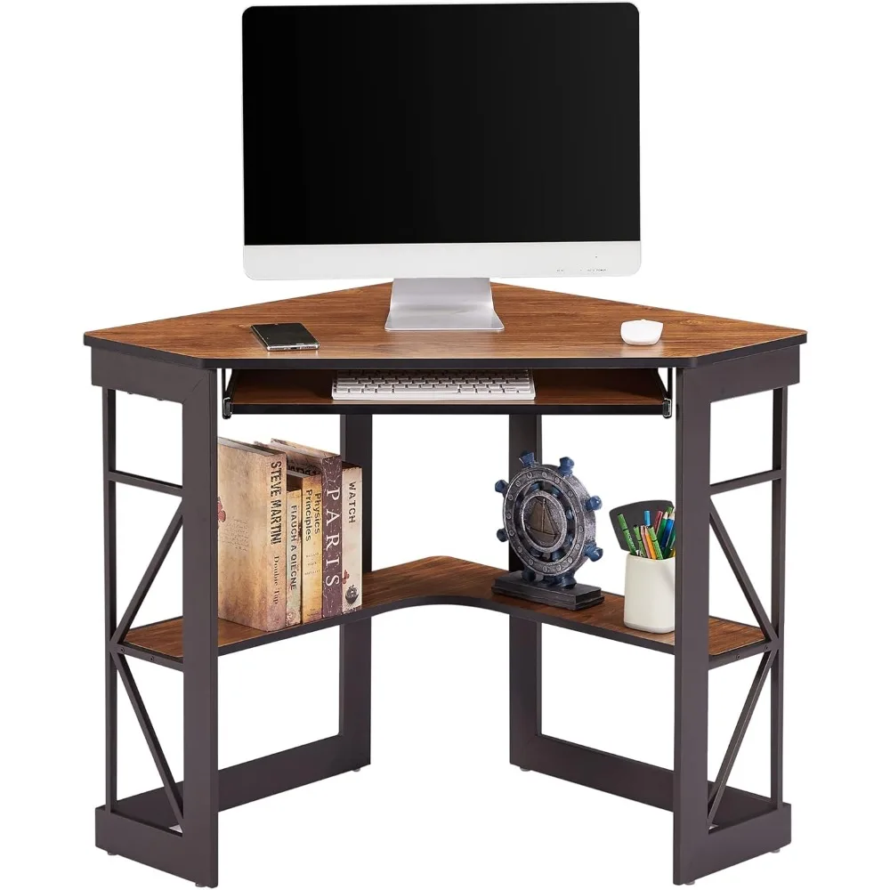 

Desk, Corner Tables for Living Room for Small Space Triangle Computer Desk with Steel Frame Corner Shelves with Metal Frame Wri