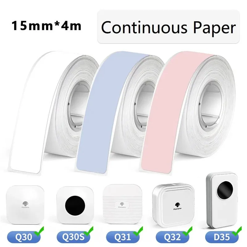 Continuous Colorful Transprant Label Paper(15mm X 4m),  Compatible for Phomemo D35   Label Maker, Thermal Printing Inkless