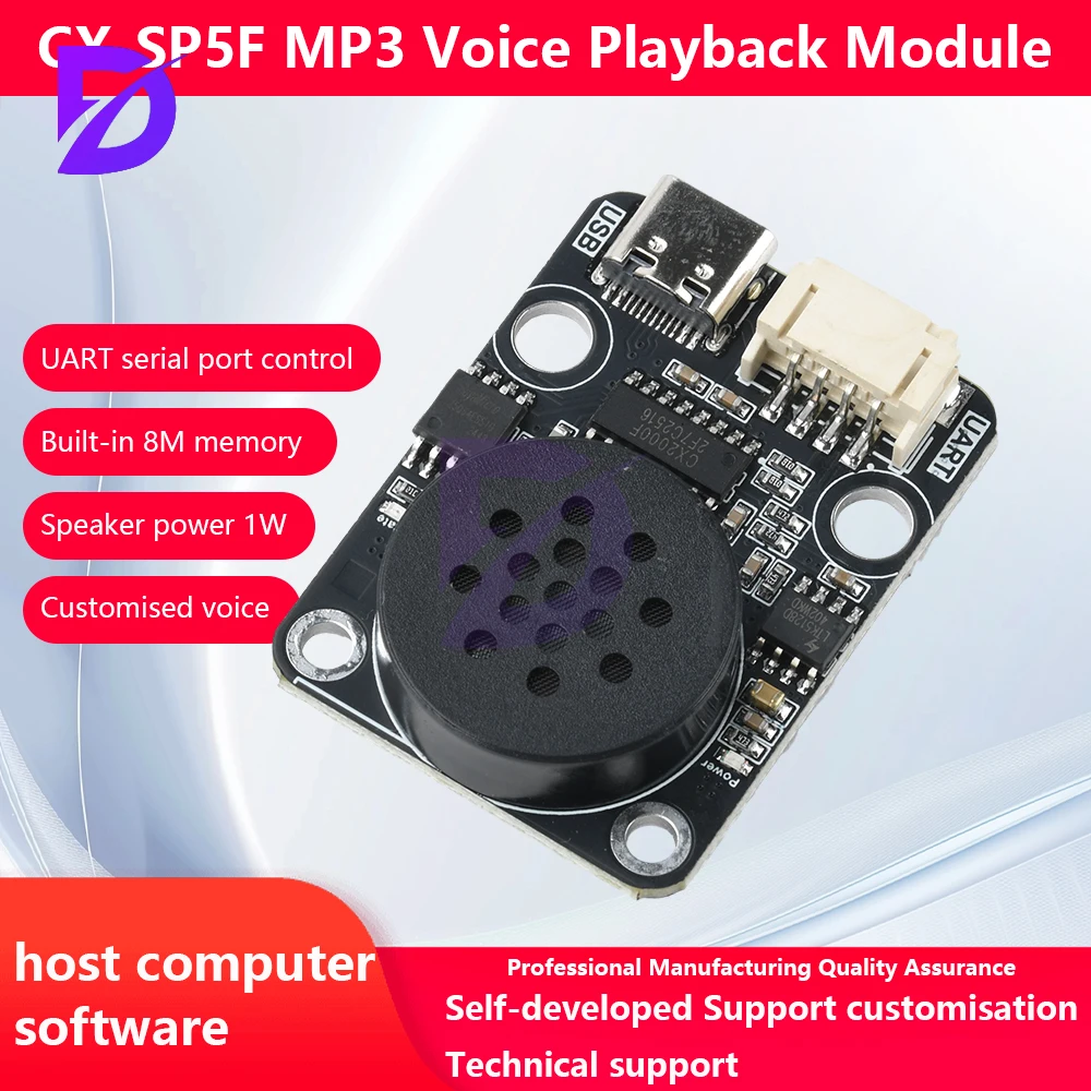 

DC 3.3-5V MP3 Voice Playback Module Uart Serial Port Control Intelligent Voice Broadcast Compatible Sp5F