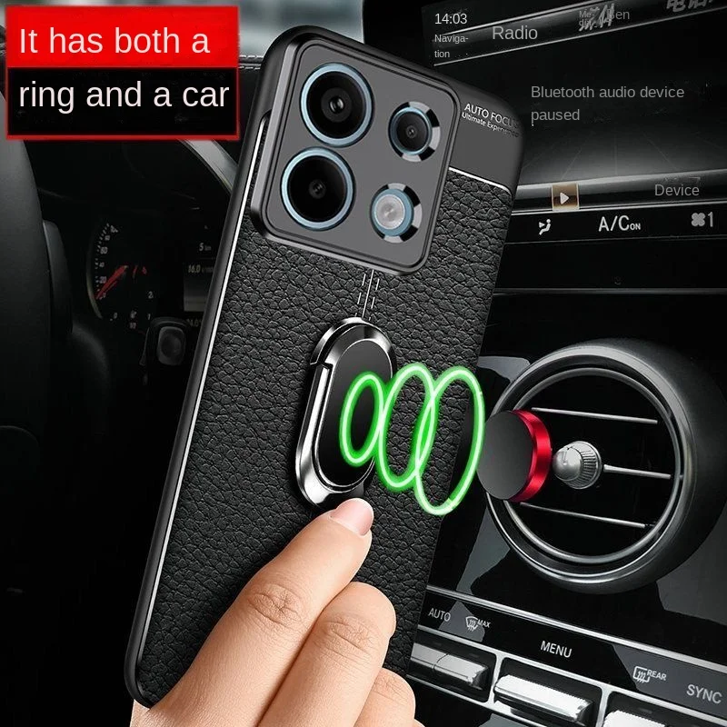 For Xiaomi POCO M6 Pro 4G Case Luxury Leather texture With Stand Ring Magnet Silicone Back Cover Case For Xiaomi POCO X6 Pro M6