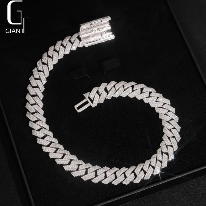 Sale Hot 15MM 3Row 925 Silver Moissanite Diamond Necklace Big Heavy HipHop Style Jewelry Iced Out Moissanite Cuban Chain GRA..