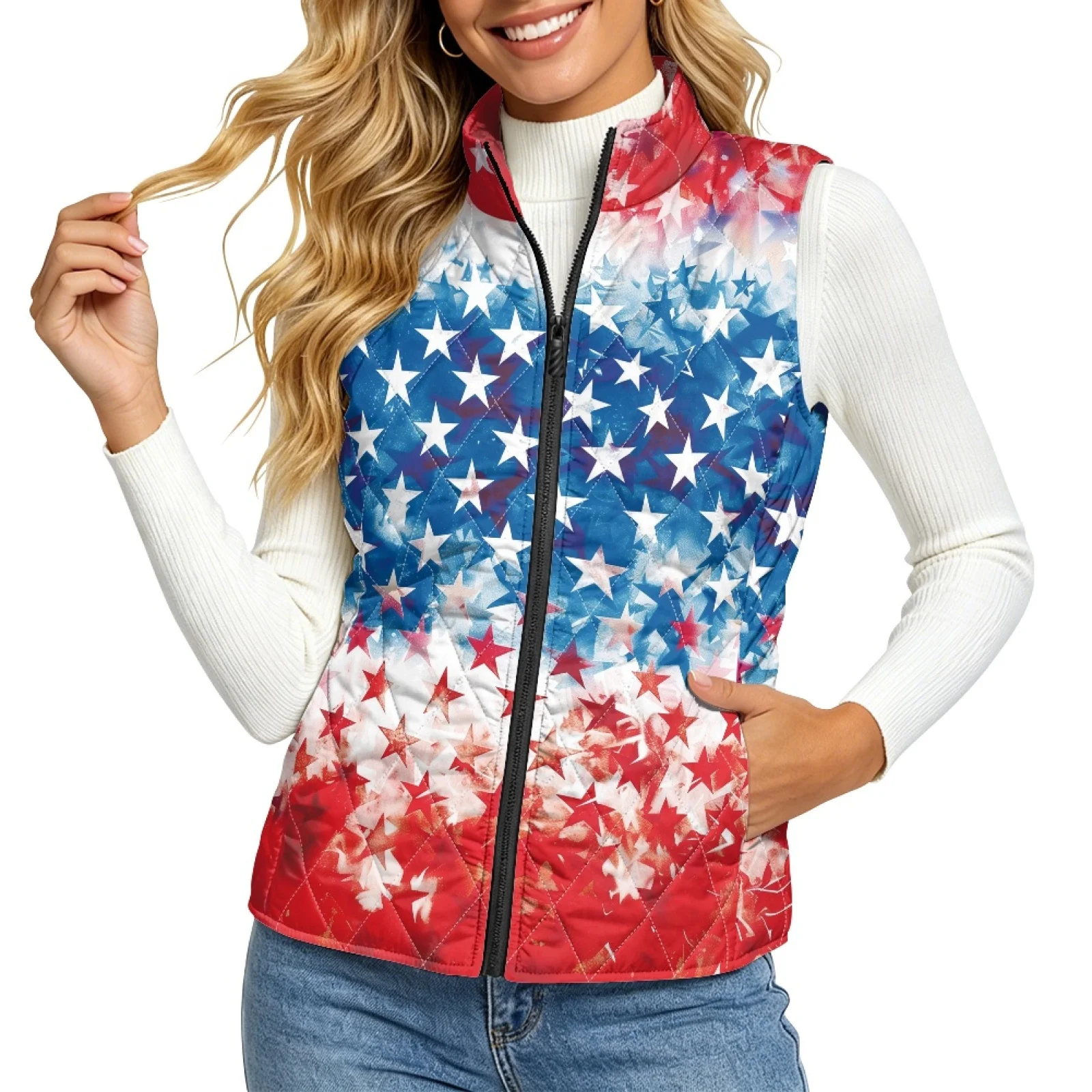 PENSTROLL Patriotic Star Womens Quilted Puffer Vest Diamond Quilted Vest Women Lightweight Women's Quilted Puffer Vest