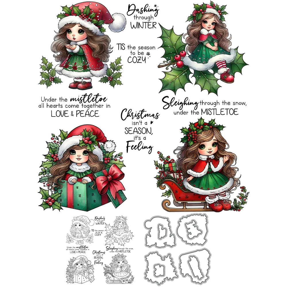 Mangocraft Christmas Series Girl Fairy Cutting Dies Clear Stamp DIY Scrapbooking Metal Dies Silicone Stamp For Cards Album Decor