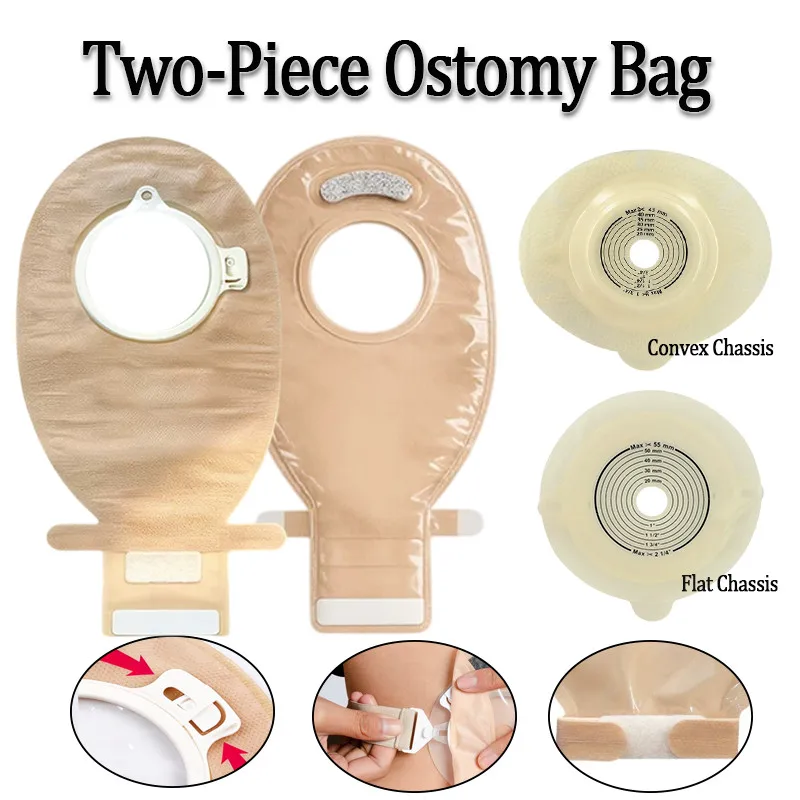 Two-Piece Colostomy Ostomy Bag Locking Ring Design Flat & Convex Chassis Carbon Filter Blocks Odor
