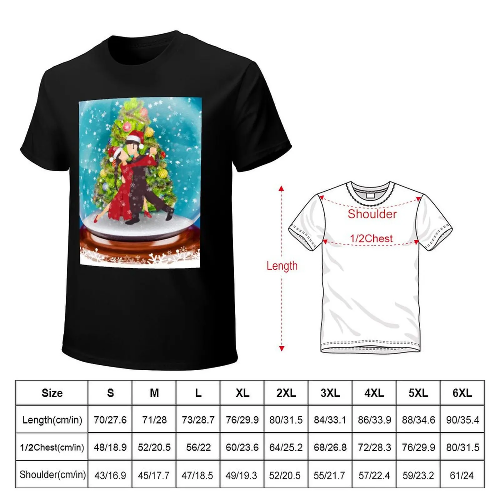 Dance Couple in Winter Snow Globe with Christmas Tree T-Shirt Fitness Training Breathable Tee